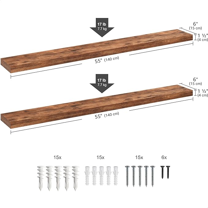 Ballucci Floating Shelves, 55" Wood Wall Shelf Set of 2, with Invisible Brackets for Bathroom, Living Room, Bedroom, Kitchen,