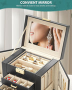 AKOZLIN 5-Tier Jewelry Box Leather Jewelry Storage Organizer with 4 Drawers Lockable for Women Girls Ring Necklace Earring Br