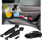 Seat gap filler Compatible with Model Y/Model 3.Deeper Than Standard Retail Models(7.5cm)|Added Cup Holder (2 Fixed Points) + Hooks + Charging Cable Port |2pcs Black| Free Window Break Hammer 1pcs|
