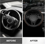 Road Comforts Leather Steering Wheel Cover with Decorative Trim and Piping, Anti-Slip Breathable Design, Fits 14.5–15 Inch Ro