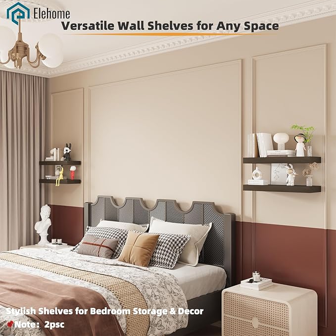 Floating Shelves Board for Wall with Brackets – 24" L x 10" W x 2" T Rich Walnut Melamine Wood Floating Shelves for Bathroom,