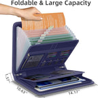 Fireproof Accordion File Organizer, Portable Expanding File Folder with Waterproof Zipper&Labels, Blue Document Organizer wit