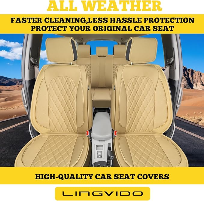 LINGVIDO Car Seat Covers for Front Seats (2 Seats) - Premium Perforated Nappa Leather,Waterproof Shield, Omni-Adapt Fit for S