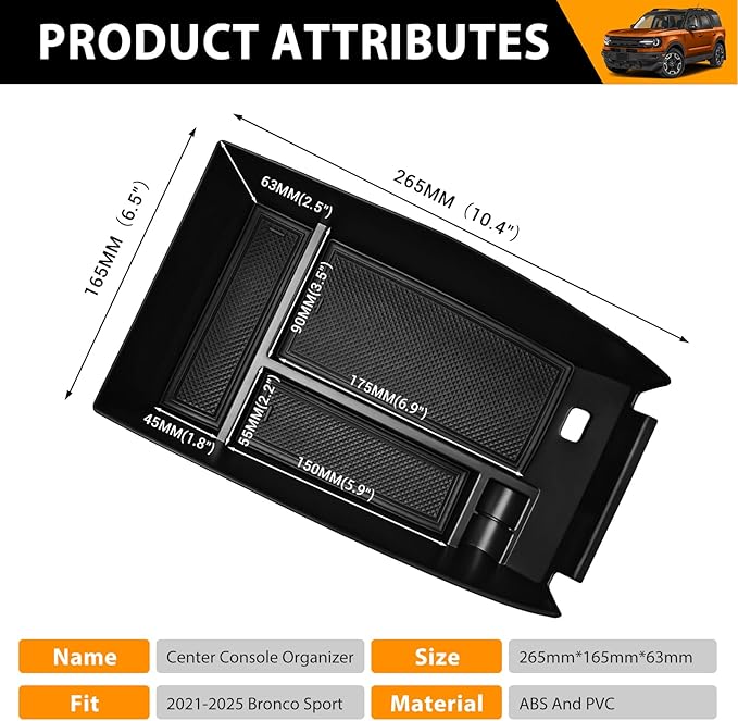 Center Console Organizer Compatible with 2021-2025 Ford Bronco Sport/2020-2025 Ford Escape Armrest Storage Tray Arm Rest Organizer for Bronco Sport/Escape Accessories(Armrest Storage Tray)