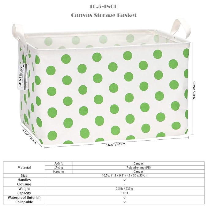 Sea Team Collapsible Canvas Fabric Storage Basket with Handles, Rectangle Waterproof Storage Bin, Box, Cube, Foldable Shelf B