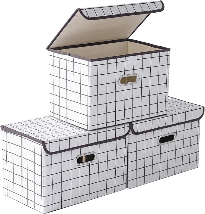 STOREONE Fabric Storage Cube Bins Foldable Organizer Container Collapsible Basket with Lids and Metal Handles, for Home, Bedr