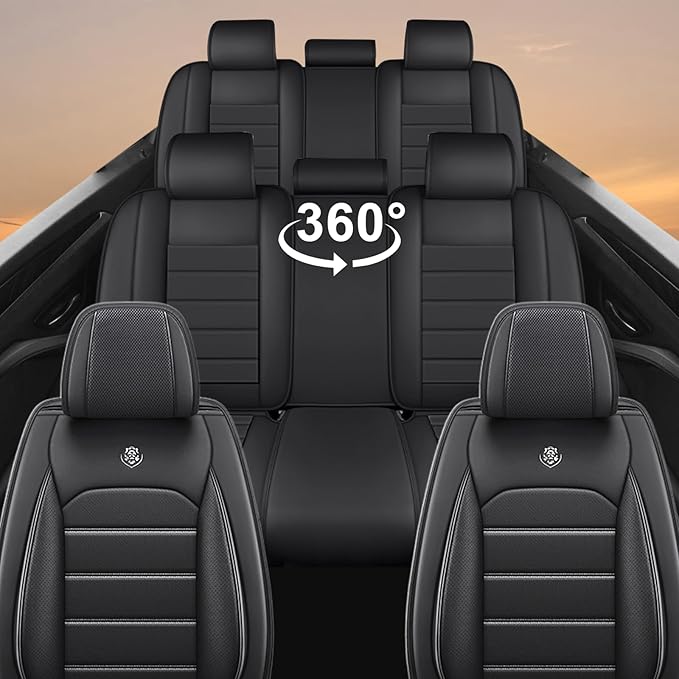 Seat Covers for Ford Expedition Max 2018-2026 8 Seaters, Compatible Airbag Non-Slip Waterproof Leather Seat Protector, Luxury Car Interior Seat Cover Full Set, Black