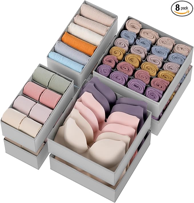 Criusia Drawer Organizer Clothes, 8 Pack Dresser Organizer for Underwear, Sock, Baby Clothes- Foldable Closet Organization an
