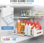 Under Sink Organizer Upgrade To Professional Rails,2-Tier Dual Pull Out Cabinet Storage,Height Adjustable Slide Out Drawers F