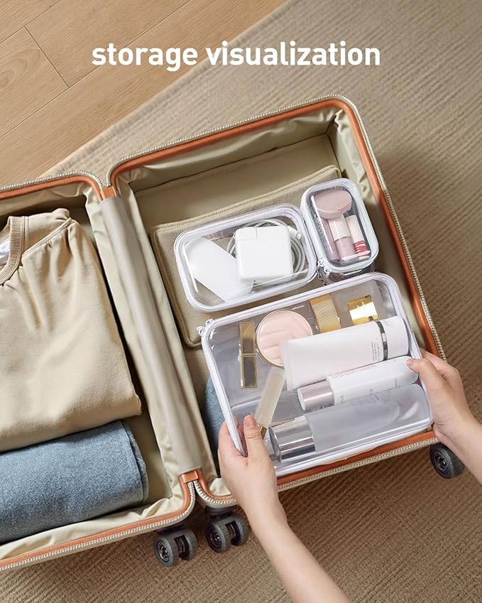 CoiiJoii Zippered Pouch Hard, Clear Zippered Hard Pouch, Stackable Storage Bins, Portable Clear Bin Zipper (White, Large-6pcs