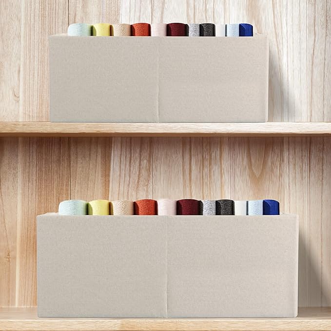Fabric Storage Bin Box Foldable Cotton Linen Storage Basket with Wooden Handles Rectangular Cube Decorative Home Laundry Orga