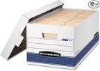Bankers Box 12-Pack Medium Duty File Storage Boxes with Lids, FastFold Assembly, 24 Inch Letter, STOR/FILE, (00701)