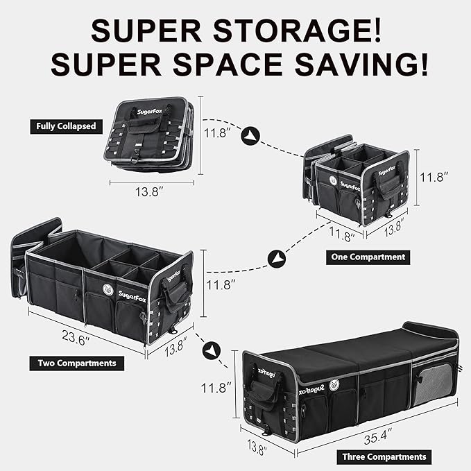 Bold Color Block Trunk Organizer | 95L, 35"x13.8"x11.8" | Dedicated Shoe Storage & 26L Ice Pack | Foldable for SUV/Car/Jeep