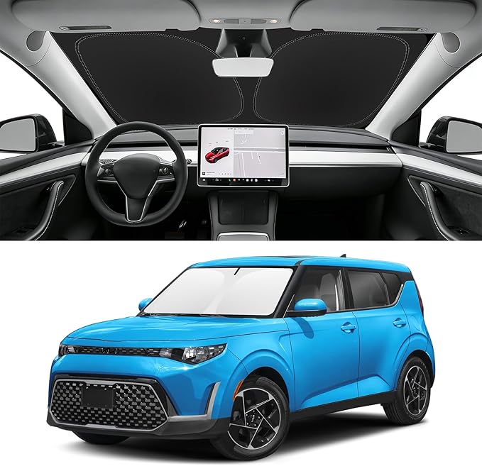 Custom Fit Windshield Sun Shade for Kia Soul 2014-2026, Blocks UV & Heat, Front Window Sunshade Accessories, Easy Fold & Store Keep Your Car Cooler