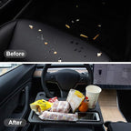 CarQiWireless Auto Steering Wheel Desk for Tesla Model 3 Model Y S X (Not for Yoke), Hollow Steering Wheel Tray for Laptop, Tablet, iPad, Or Notebook - Car Travel Table with Food Hook and Eating Tray