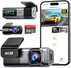 Navycrest 4K Dash Cam Front and Rear with 64GB Card, Built-in 5G WiFi, Dash Camera for Cars 4K Front and 1080P Rear, Dashcams
