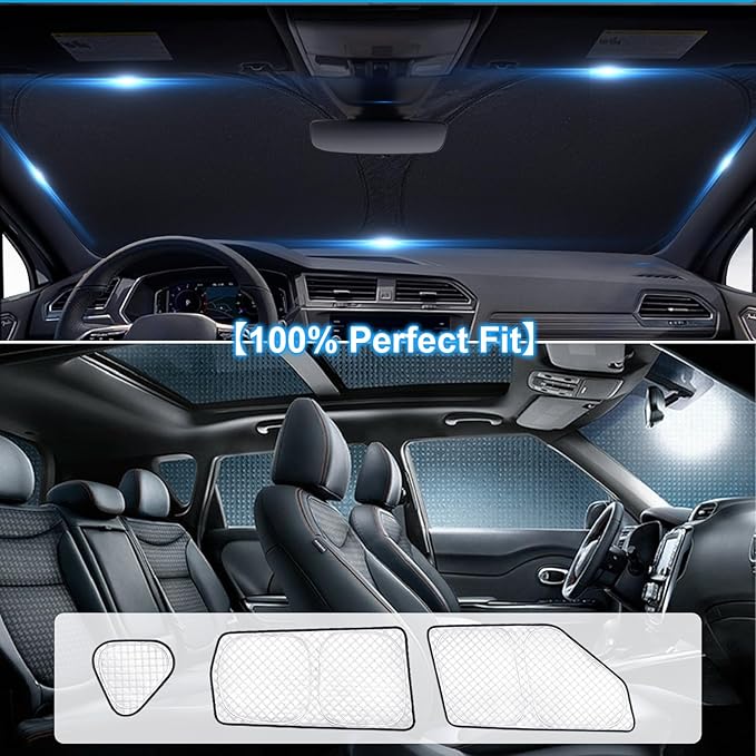 KMF 8pcs Thicken Sun Shades for Kia Soul 2014-2019 Accessories, Soul Full Car Window Covers Sunshade for Windshield Side Rear, UV Block and Protect Privacy Blackout for Car Camping Outdoor