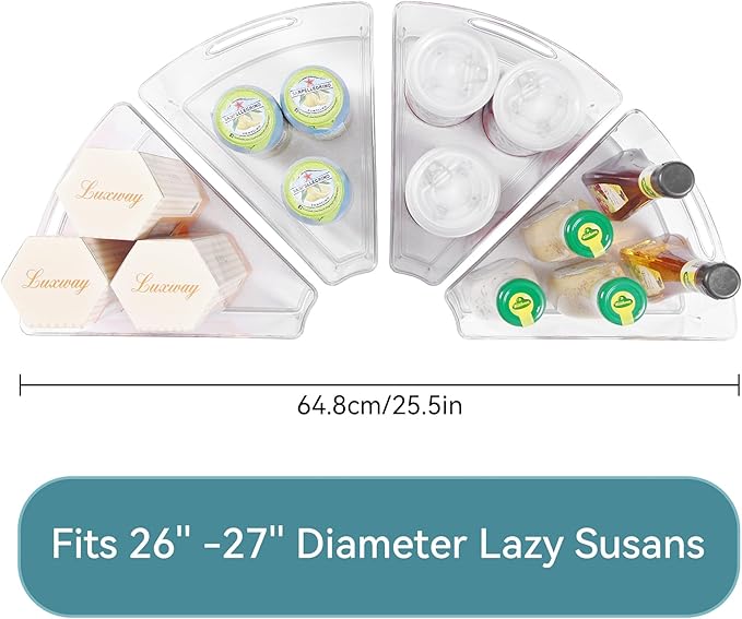 Oubonun Lazy Susan Organizers Set of 6, 10.2”x 9.4”x 4” Plastic Transparent Kitchen Cabinet Storage Bins with Handle, 4" Deep
