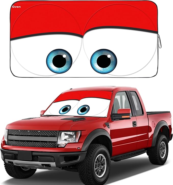 Gven Truck Windshield Sun Shade for Car Windshield Cover Interior Front Window Shades Sun Visor Protector Blocks UV Rays Must-Have Truck Accessories for Pickup, SUV, Sedan, Van, Bonneville (Red, XL)