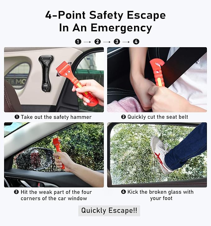 Car Safety Hammer 10 Pack, Car Emergency Escape Tool Car Window Glass Breaker and Seat Belt Cutter with Light Reflective Tape
