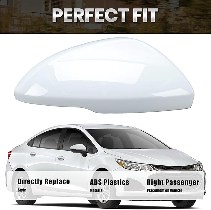 Right Passenger Side Mirror Cover Caps Compatible with Chevrolet Chevy Cruze 2017 2018 2019 Replacement Rear view Mirrors Trim (White)