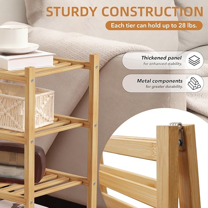 4 Tier Bamboo Shoe Rack Storage Organizer for Closet, Multifunctional Stackable Free Standing Shoe Shelf Organizer for Small 