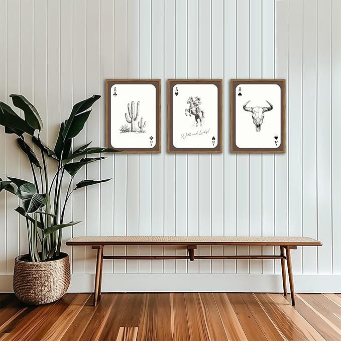 Western Cowboy Wall Art Set of 3, Vintage Cowgirl Rodeo Decor Painting, Southwestern Rustic Aesthetic Artwork Canvas Prints f