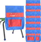 Chair Pockets for Classroom 12 Pack 15 x 19 Inch Chairback Buddy Pocket Chart Seat Back Organizer Student Storage with Lable Slot for Classroom Kindergarten School Home (Blue-Red)