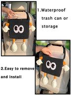 Car Cute 2 in 1 Trash Can with Tissue Holder Box Seat Back Bag Hanging over the Seat Organizer Plush Cartoon Animal Storage Garbage,Black