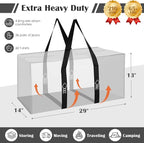 6 Pack Moving Bags with Full-Open Side Zipper, Extra Large 93L Heavy Duty Waterproof Foldable Storage Totes for College Dorm,