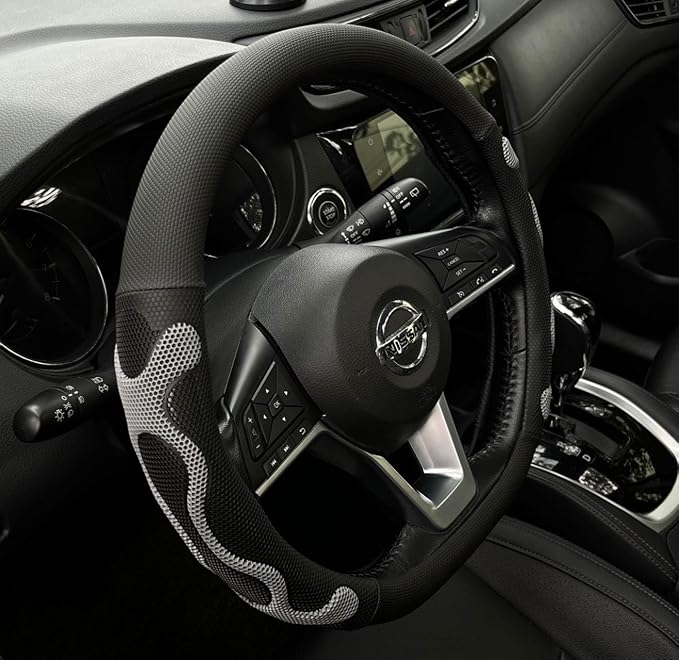PINCTROT D Shaped Comfy Grip Steering Wheel Cover, Anti-Slip Design, Flat Bottom 14.5-15 Inch(Silicone Gray)