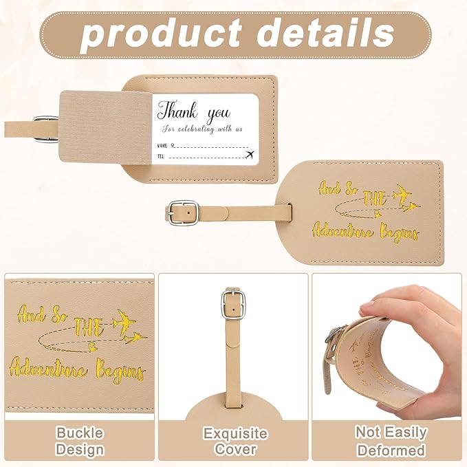 Sweetude 48 Sets Leather Luggage Tag Bulk and So The Adventure Begins Luggage Tags with Name Card for Wedding Bridal Shower B