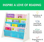 Humble Crew 4-Tier Kids Bookshelf, White Wood/Pastels - Premium Book Shelf for Kids Rooms with Four Deep Pockets - Toddler Sl