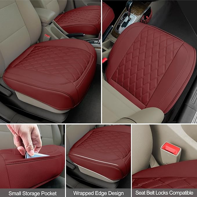 2 Pack Leather Front Car Seat Cover Bottom Car Seat, Anti-Slip and Full Wrap Driver Car Seat Protectors with Storage Pocket, 