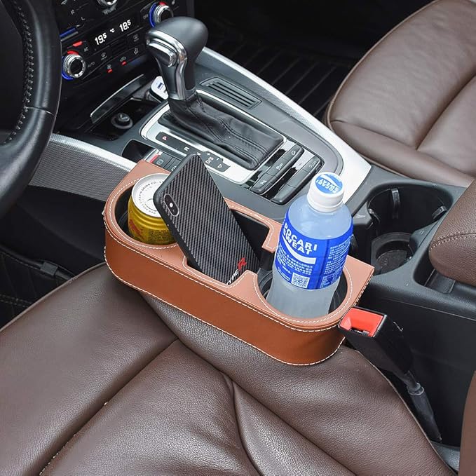 Brown Multifunctional Car Cup Holder Car Seat Organizer Gap Filler Bottle Phone Storage Organizer