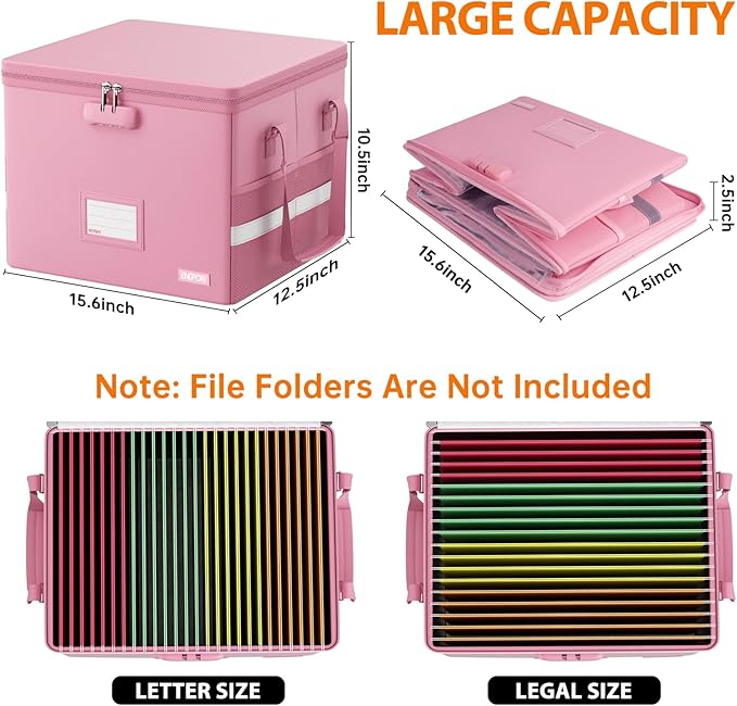 ENGPOW 5200°F File Box Fireproof Document Box with Lock,Heat Insulated Collapsible File Storage Organizer Box with Handle,Por