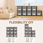 Geelin 9 Cube Storage Organizer with Fabric Bins and Labels 11 Inch, Fabric Collapsible Cubby Clothes Storage Drawer Dresser 