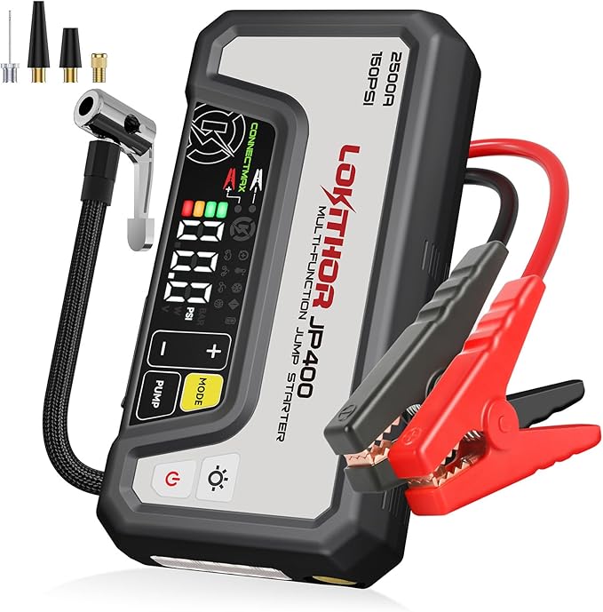 LOKITHOR JP400 Jump Starter with Air Compressor, 2500A 12V Portable Car Battery Booster Pack (8.5L Gas/6.5L Diesel) with