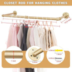 Gold Wall Mount Iaundry Drying Rack - 54" Pipe Garment Rack, Portable Heavy Duty Iron Closet Hanger Rod, Modern Metal Detacha