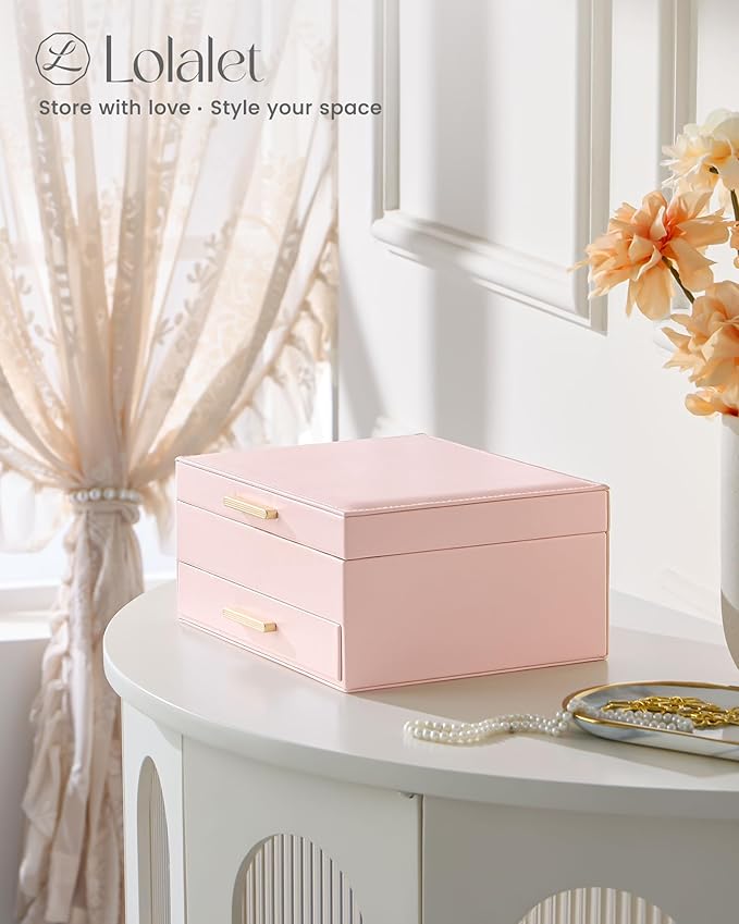 Lolalet 2-Layer Jewelry Box Organizer for Women Girls, Jewelry Storage Case Holder with Drawers for Necklaces Ring Earrings B