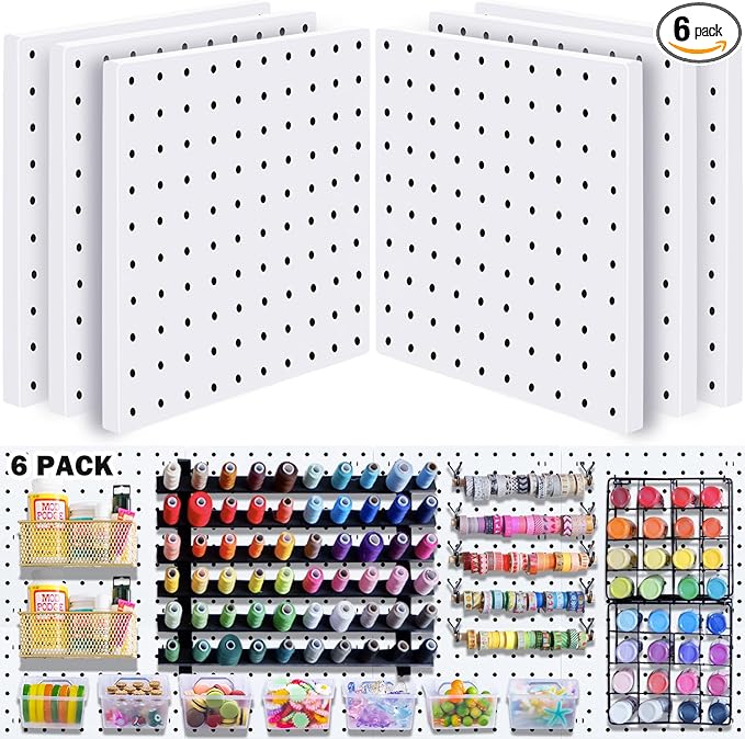 6Pcs Pegboard, Peg Board, Pegboard Wall Organizer, Mount Display Pegboard Kits fit Pegboard Storage, Small Pegboard for Craft