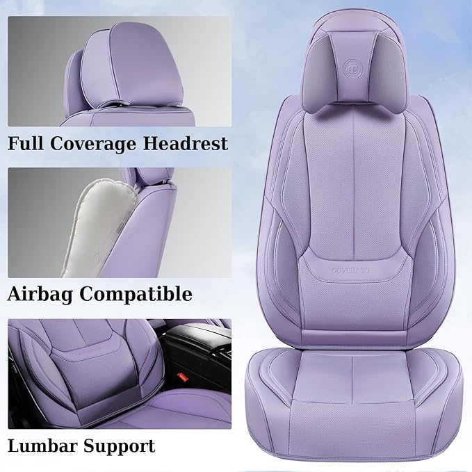Coverado Universal Seat Covers Front, Universal Seat Covers for Cars, 2-Pack Waterproof Nappa Leather Car Seat Covers with He