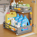 1-Pack Under Sink Organizers and Storage,2-Tier L Shape Pull Out Cabinet Organizer With Round Tube Slide Rails,Hight Adjustab