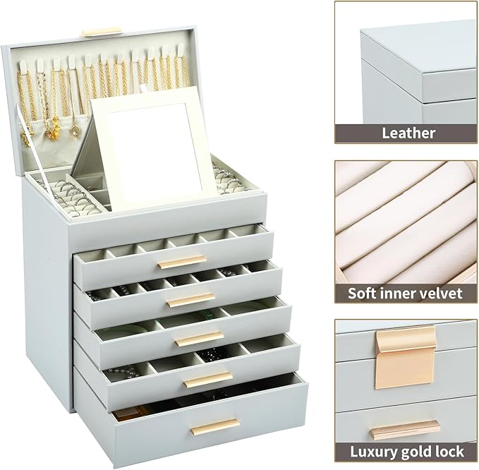 BOOVO Jewelry Boxes for Women, White and Black 6 Layer Large Jewelry Box for Necklace, Bracelet, Earrings, Rings Storage, Jew
