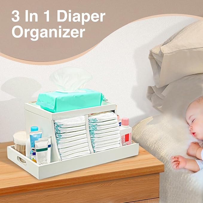 Three colors Diaper Organizer, Wooden Diaper Caddy Organizer, Changing Table Organizer, Diaper Storage Organizer, Nursery Bab