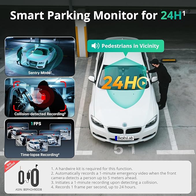 BOTSLAB 3 Channel Dash Cam 4K with 128GB Card, 3.18" Touch Screen, Voice Control, 4K Dash Cam Front and Rear Inside Loop Reco