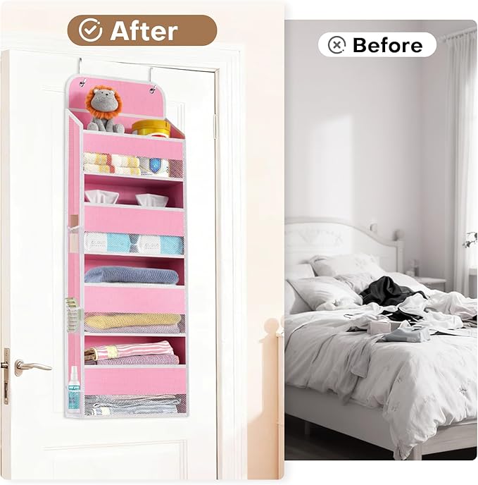 SpaceWhisper Over the Door Organizer, 4 Large Pocket Hanging Storage Organizer with 40lb Capacity, Space Saving for Nursery, 
