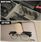 2 Pack Leather Car Visor Sunglass Holder, Magnetic Leather Glasses Eyeglass Hanger Clip for Car, Sunglass Clip Glasses Holder for Car Visor（Beige）