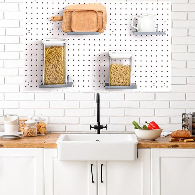 Beeveer 4 Pcs Pegboard Shelves Wall Organizer Brackets Pegboard Steel Tray Accessories Organizing Tools for Craft Garage Nurs