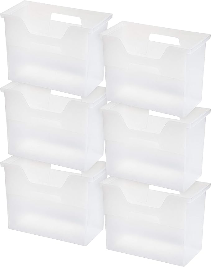 IRIS USA Medium Portable Desktop File Box with Open Lid, 6 Pack, Side Handles, Hanging File Folders, Tabs & Inserts, Letter S